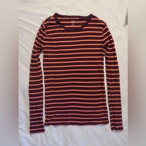 GAP Maroon and Orange Striped Long Sleeve Top XS